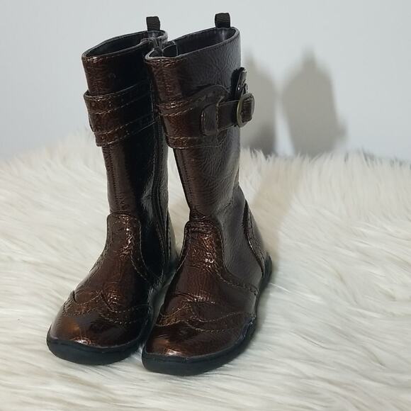Toddler Girls Bronze Brown Patent Leather Boots - Picture 2 of 9